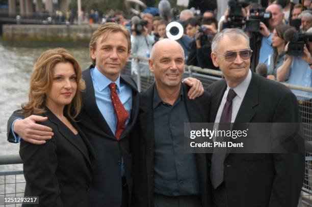 Actor Daniel Craig , being presented to the press at St Catharines's dock as the new James Bond alongside director Martin Campbell and producers...