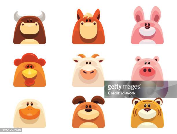 domestic animals icons - duckling stock illustrations