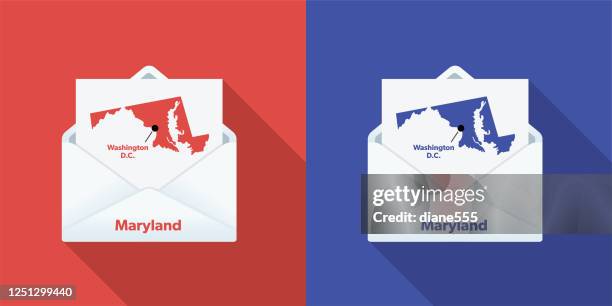 ilustraciones, imágenes clip art, dibujos animados e iconos de stock de correo electoral de ee.uu. en votación: maryland - tarjeta censal