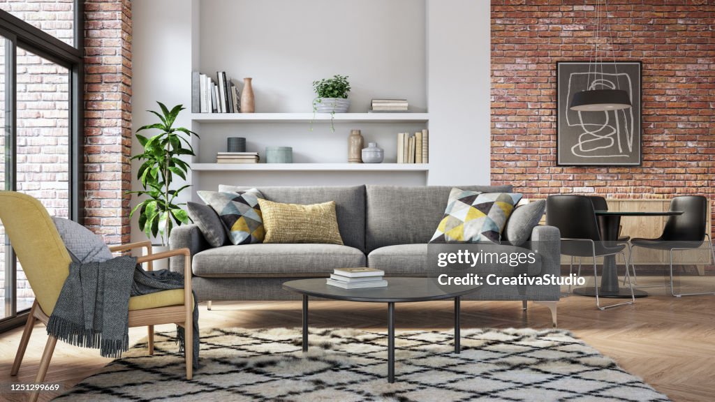 Modern living room interior - 3d render