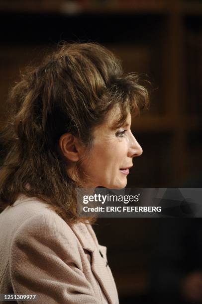 French philosopher Monique Canto Sperber is seen before the taping of the cultural program Bibliotheque Medicis at the studio of Public Senat...