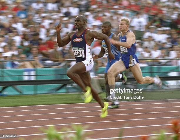 Dennis Mitchell of the USA in action in the mens 100 metre heats at the Olympic Stadium at the 1996 Centennial Olympic Games in Atlanta, Georgia. \...