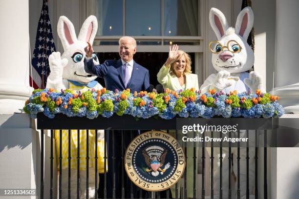 President Joe Biden and first lady Jill Biden attend the annual Easter Egg Roll on the South Lawn of the White House on April 10, 2023 in Washington,...