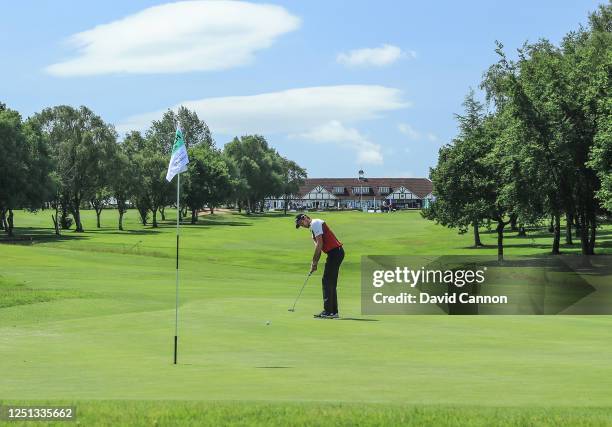 Ashley Chesters of England hits a putt on the first hole during the Clutch Pro Tour event at Sandwell Park Golf Club on June 22, 2020 in West...