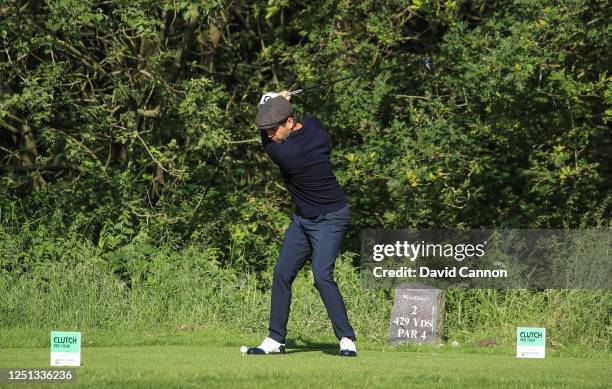 Robert Rock of England plays his tee shot on the second hole during the Clutch Pro Tour event at Sandwell Park Golf Club on June 22, 2020 in West...