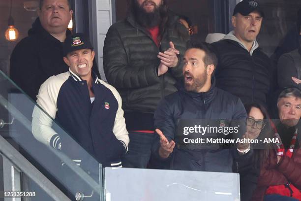 Wrexham owners Ryan Reynolds and Rob McElhenney during the Vanarama National League fixture between Wrexham and Notts County at The Racecourse Ground...