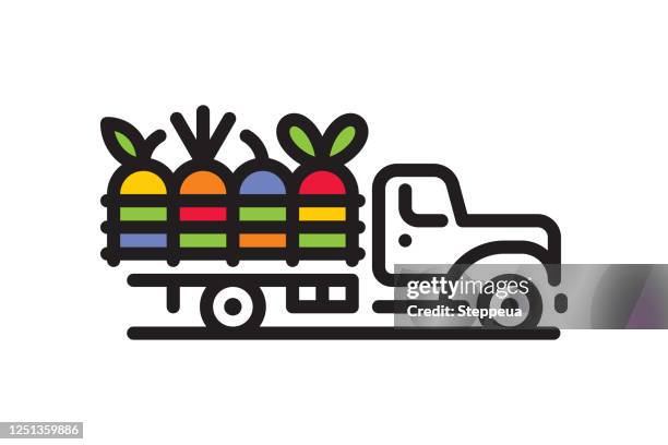 landwagen mit ernte - delivery company logos stock-grafiken, -clipart, -cartoons und -symbole