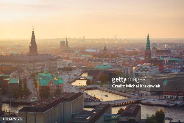 panoramic view of central copenhagen. - copenhagen stock pictures, royalty-free photos & images