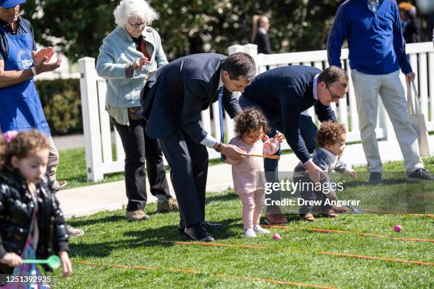 Secretary of Transportation Pete Buttigieg and husband Chasten Buttigieg and their children Penelope and Gus attend the annual Easter Egg Roll on the...