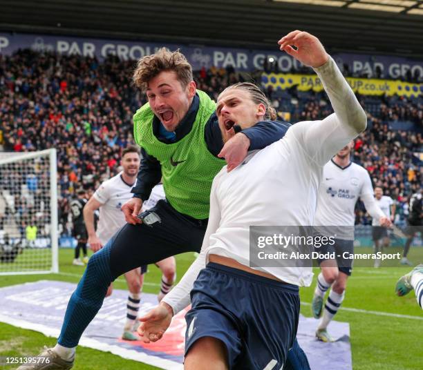 Preston North End's Brad Potts celebrates scoring his side's second goal during the Sky Bet Championship between Preston North End and Reading at...