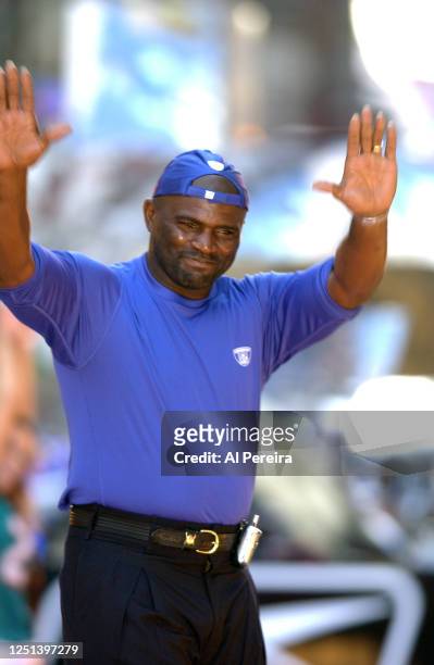 Former National Football League player Lawrence Taylor participates in a fashion show as part of the National Football League's 2002 Kickoff Concert...