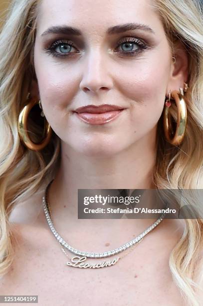 Chiara Ferragni is seen arriving at the Aniye By fashion show at Magazzini Generali on June 22, 2020 in Milan, Italy.