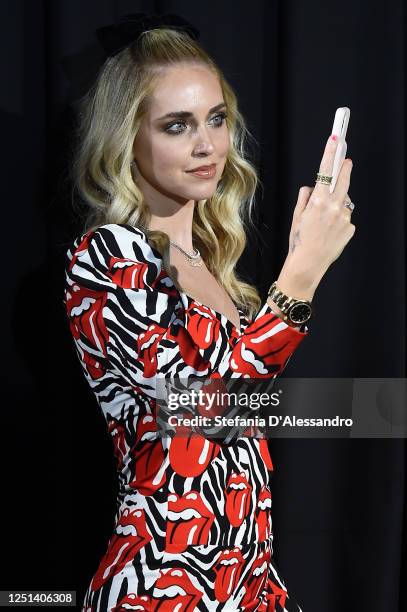 Chiara Ferragni is seen in the front row at the Aniye By fashion show at Magazzini Generali on June 22, 2020 in Milan, Italy.