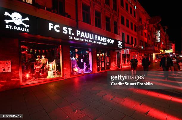 The Reeperbahn is illuminated in red light as part of the "Night of Light" campaign on June 22, 2020 in Hamburg, Germany. With the "Night of Light",...