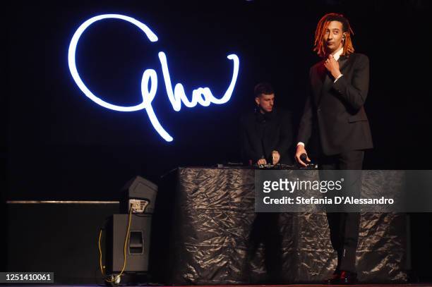 Ghali is seen performing at the Aniye By fashion show at Magazzini Generali on June 22, 2020 in Milan, Italy.