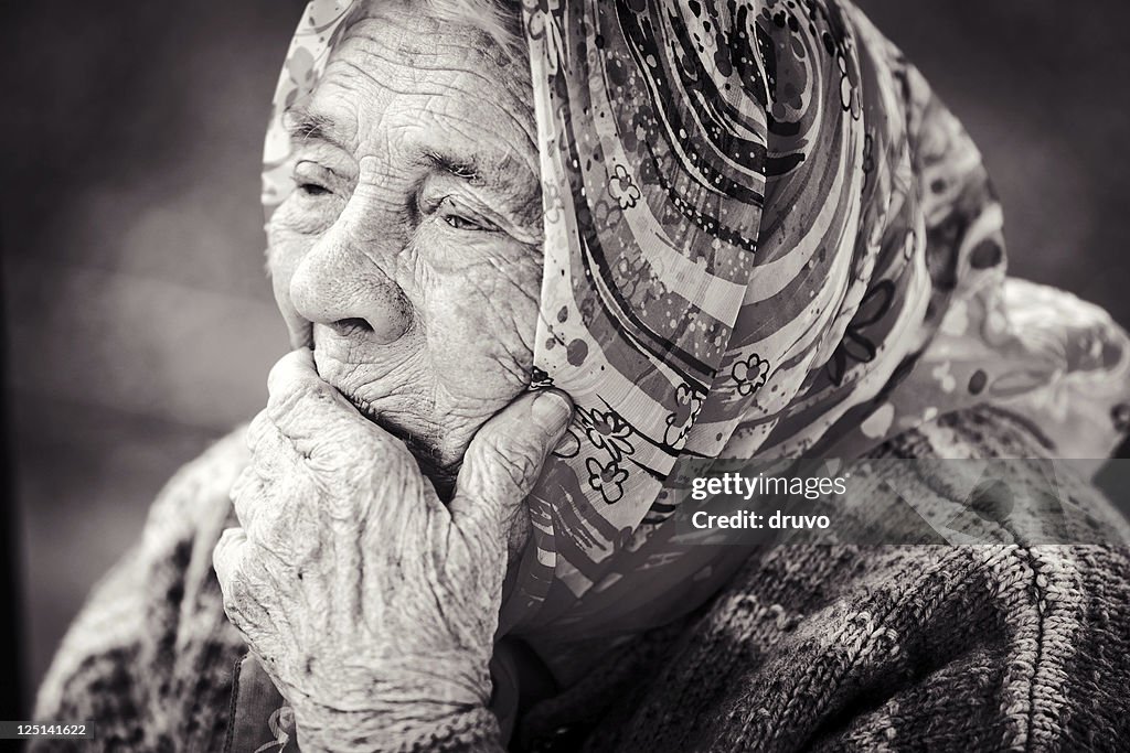 Triste senior lady