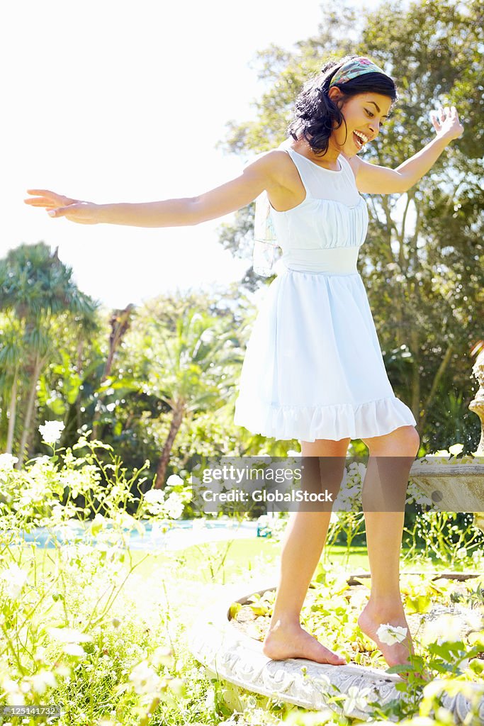 Woman having fun in garden