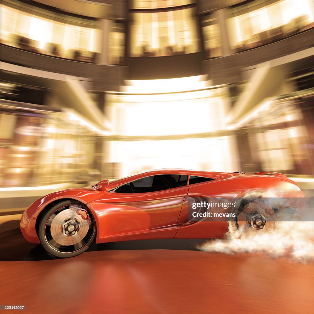Illustration of a sport car making a high speed burnout 