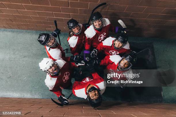 vrouwen ice hockey team portret - ice hockey defenseman stockfoto's en -beelden