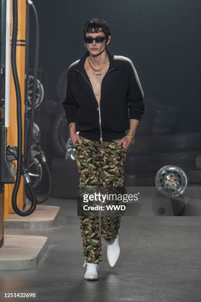 Model on the runway at Rhude RTW Men's Fall 2023 photographed on February 3, 2023 in Los Angeles, California.