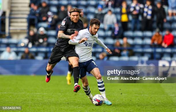 Preston North End's Troy Parrott is fouled by Reading's Jeff Hendrick during the Sky Bet Championship between Preston North End and Reading at...