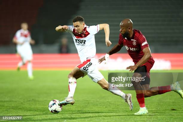 Salim BEN SEGHIR - 03 Arnold TEMANFO during the Ligue 2 BKT match between Annecy and Valenciennes on April 10, 2023 in Annecy, France.