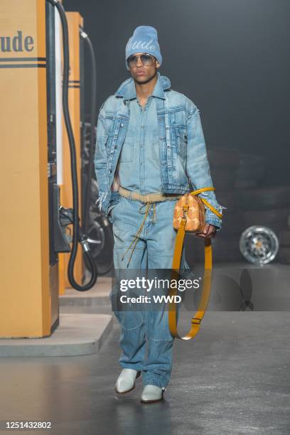 Model on the runway at Rhude RTW Men's Fall 2023 photographed on February 3, 2023 in Los Angeles, California.