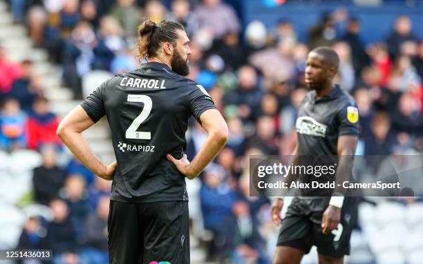 Reading's Andy Carroll in action during the Sky Bet Championship between Preston North End and Reading at Deepdale on April 10, 2023 in Preston,...