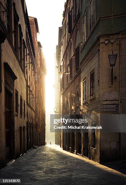 street, a siena, italia-vuoto in una mattina - narrow foto e immagini stock