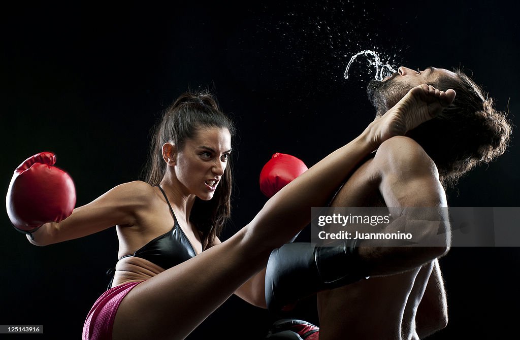 Couple kickboxing