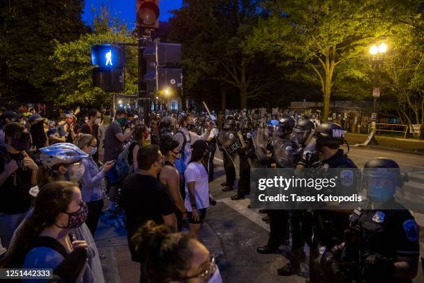 Park Police keep protesters away after they attempted to pull down the statue of Andrew Jackson in Lafayette Square near the White House on June 22,...