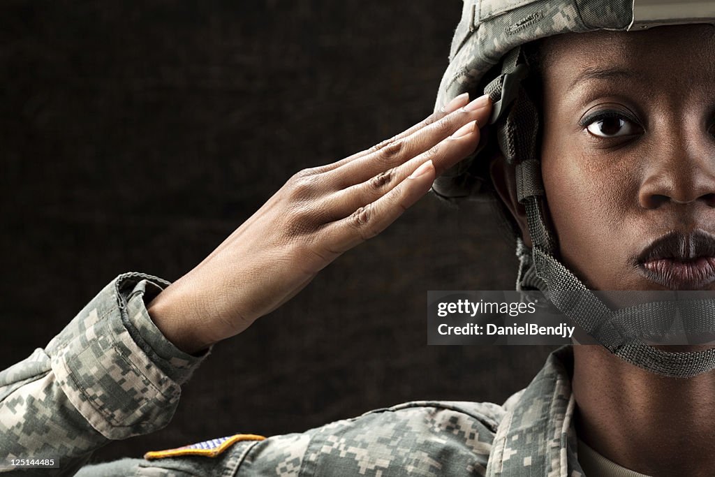 Female African American Soldier Series: Against Dark Brown Background