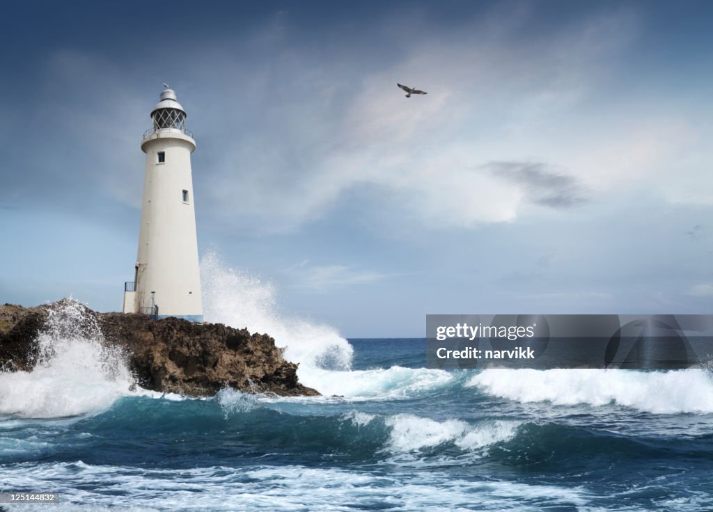 White lighthouse on the cliff