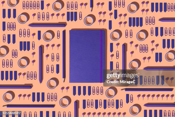 purple stationery collection flat lay - school supplies stock pictures, royalty-free photos & images