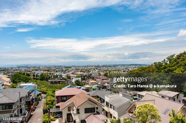 rainy clouds on the residential district in kanagawa prefecture of japan - sea ​​of ​​clouds stock pictures, royalty-free photos & images
