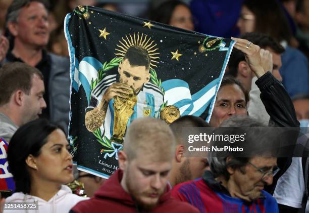 Leo Messi supporter during the match between FC Barcelona and Girona FC, corresponding to the week 28 of the Liga Santander, played at the Spotify...