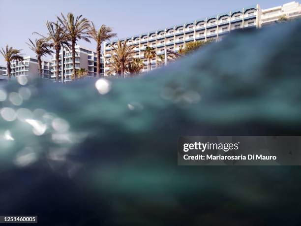 between the wavev and the palm trees - underwater-scene stock pictures, royalty-free photos & images
