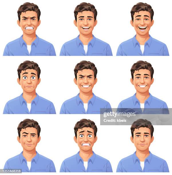 young man portrait- emotions - one young man only stock illustrations