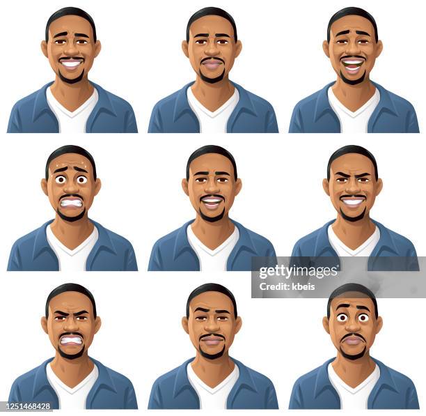 bildbanksillustrationer, clip art samt tecknat material och ikoner med unga african american man porträtt-känslor - överraskning