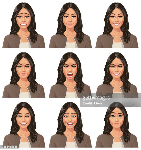 young woman with long hair- emotions - women stock illustrations