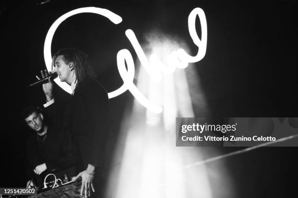 Ghali is seen performing at the Aniye By fashion show at Magazzini Generali on June 22, 2020 in Milan, Italy.