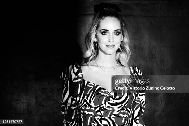 Chiara Ferragni is seen in the front row at the Aniye By fashion show at Magazzini Generali on June 22, 2020 in Milan, Italy.