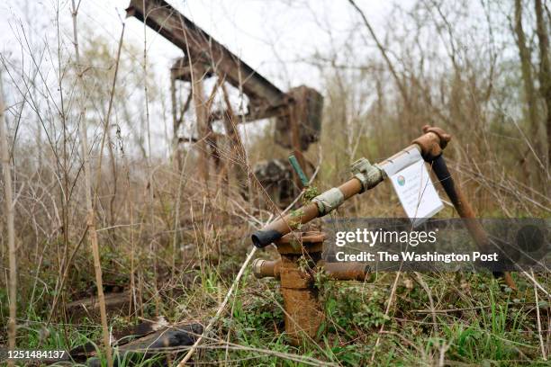 An orphaned well left uncovered near Oil City, Louisiana on March 8, 2023.