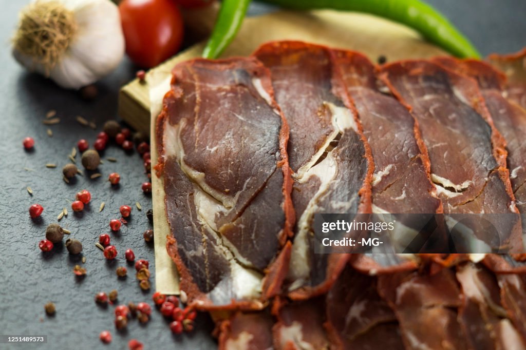 Chopped Bacon, Pepper, Spice, Tomato and Garlic