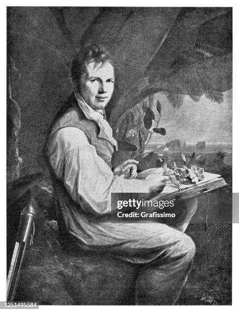 alexander von humboldt german explorer portrait 18061899 - alexander von humboldt stock illustrations