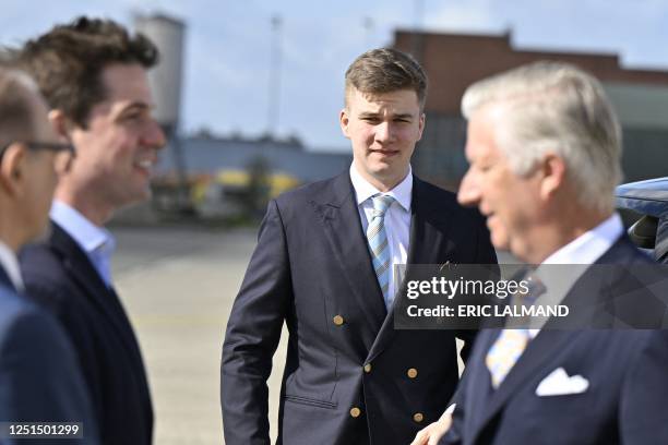 King Philippe - Filip of Belgium and Prince Gabriel pictured at the departure in Brussels airport in Zaventem, on the way to Cayenne, French Guiana,...