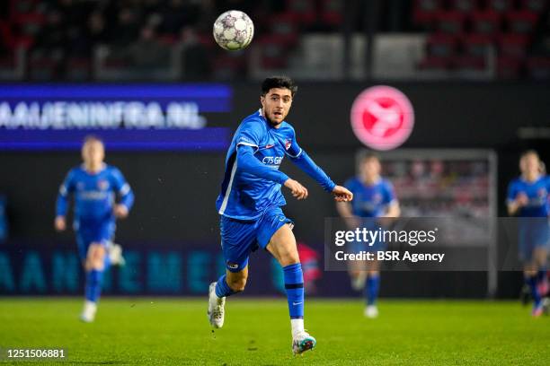 Yusuf Barasi of Jong AZ during the Dutch Keukenkampioendivisie match between Almere City FC and Jong AZ at Yanmar Stadion on April 7, 2023 in Almere,...