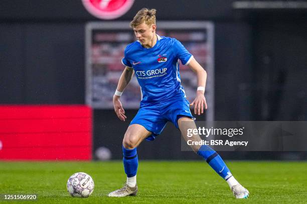 Finn Stam of Jong AZ during the Dutch Keukenkampioendivisie match between Almere City FC and Jong AZ at Yanmar Stadion on April 7, 2023 in Almere,...