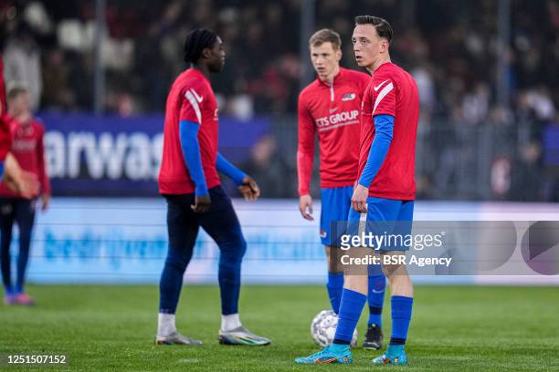 Fedde de Jong of Jong AZ during the Dutch Keukenkampioendivisie match between Almere City FC and Jong AZ at Yanmar Stadion on April 7, 2023 in...