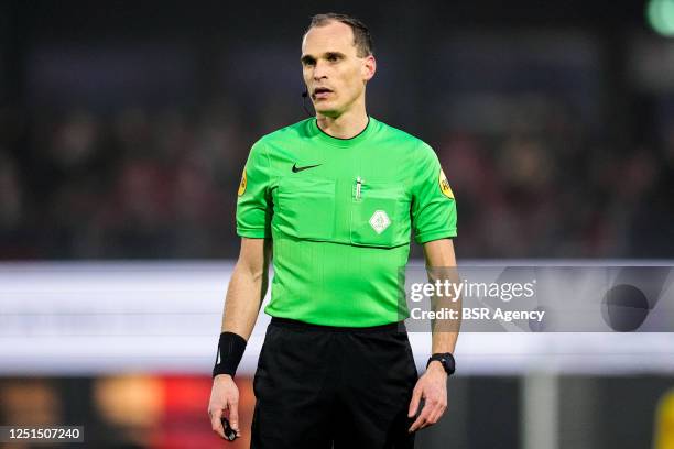 Referee Wouter Wiersma during the Dutch Keukenkampioendivisie match between Almere City FC and Jong AZ at Yanmar Stadion on April 7, 2023 in Almere,...